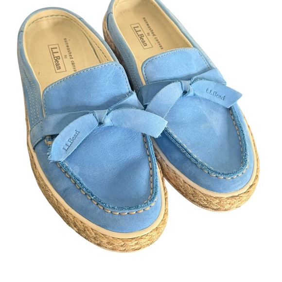 L.L. Bean Shoes - LL.Bean Sunwashed Canvas Espadrille Loafers Slides Blue Bow Women Size 7 Slip On